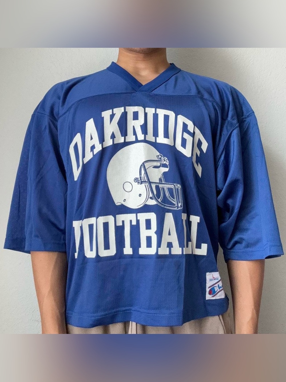 Vintage 2000s Champion Oakridge Football Graphics Meshed Boxy Blue Jersey